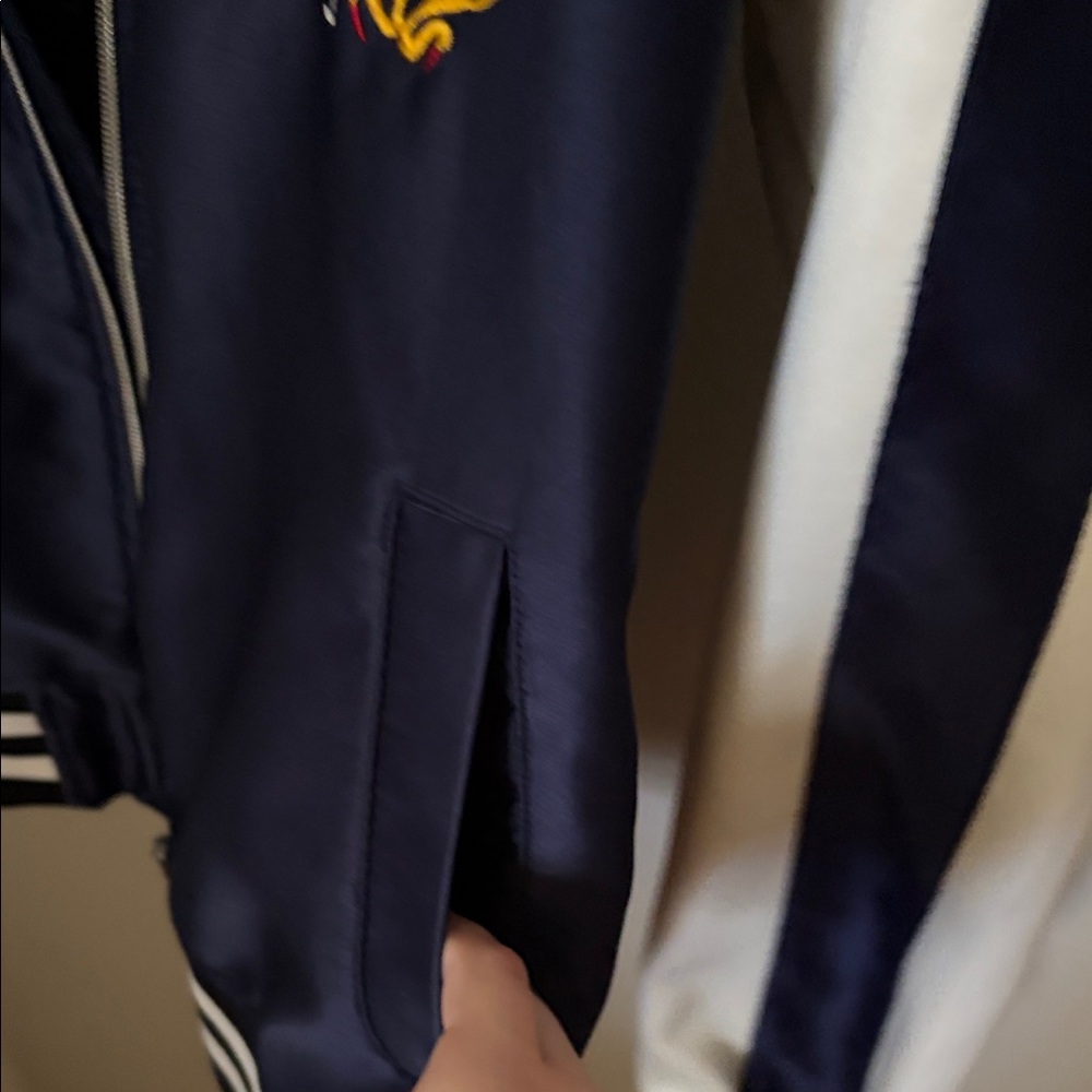 Navy & Cream Dragon Satin Bomber Jacket - Picture 5 of 7